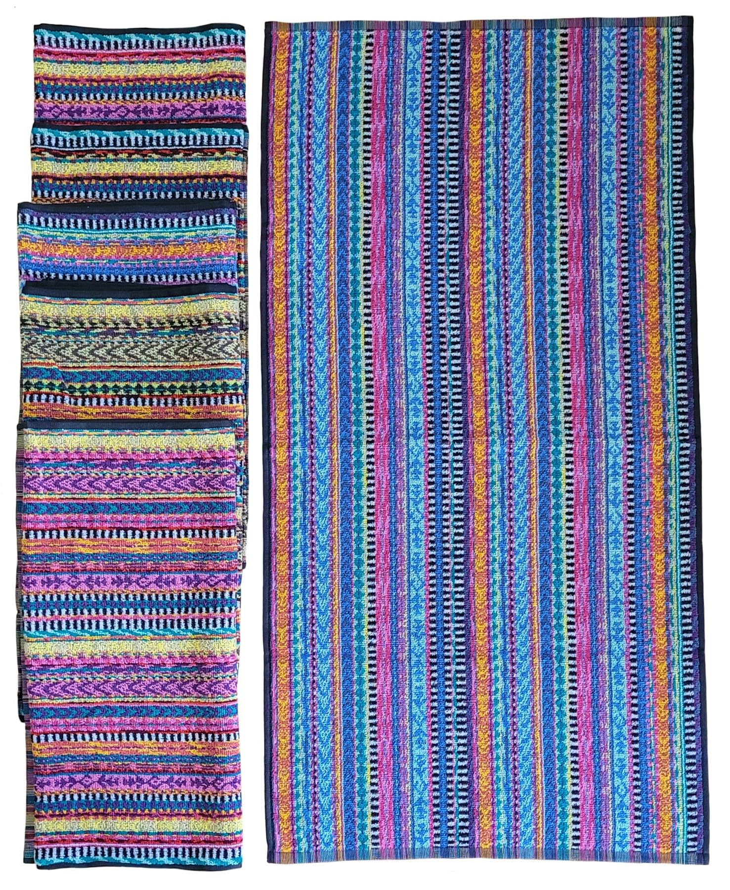 Ilkadim Export Handtuch-Set 6 Stück 45x90cm, bunt Gemustert, 100% Baumwolle, Handtücher, Duschtücher, Badetuch (dunkel Gemustert Ethno) Küche, Haushalt & Wohnen