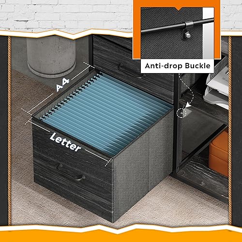 Miniatura 35 de DEVAISE Archivador móvil de 3 cajones, soporte de impresora rodante con estante de almacenamiento abierto, archivador lateral de tela para tamaño A4