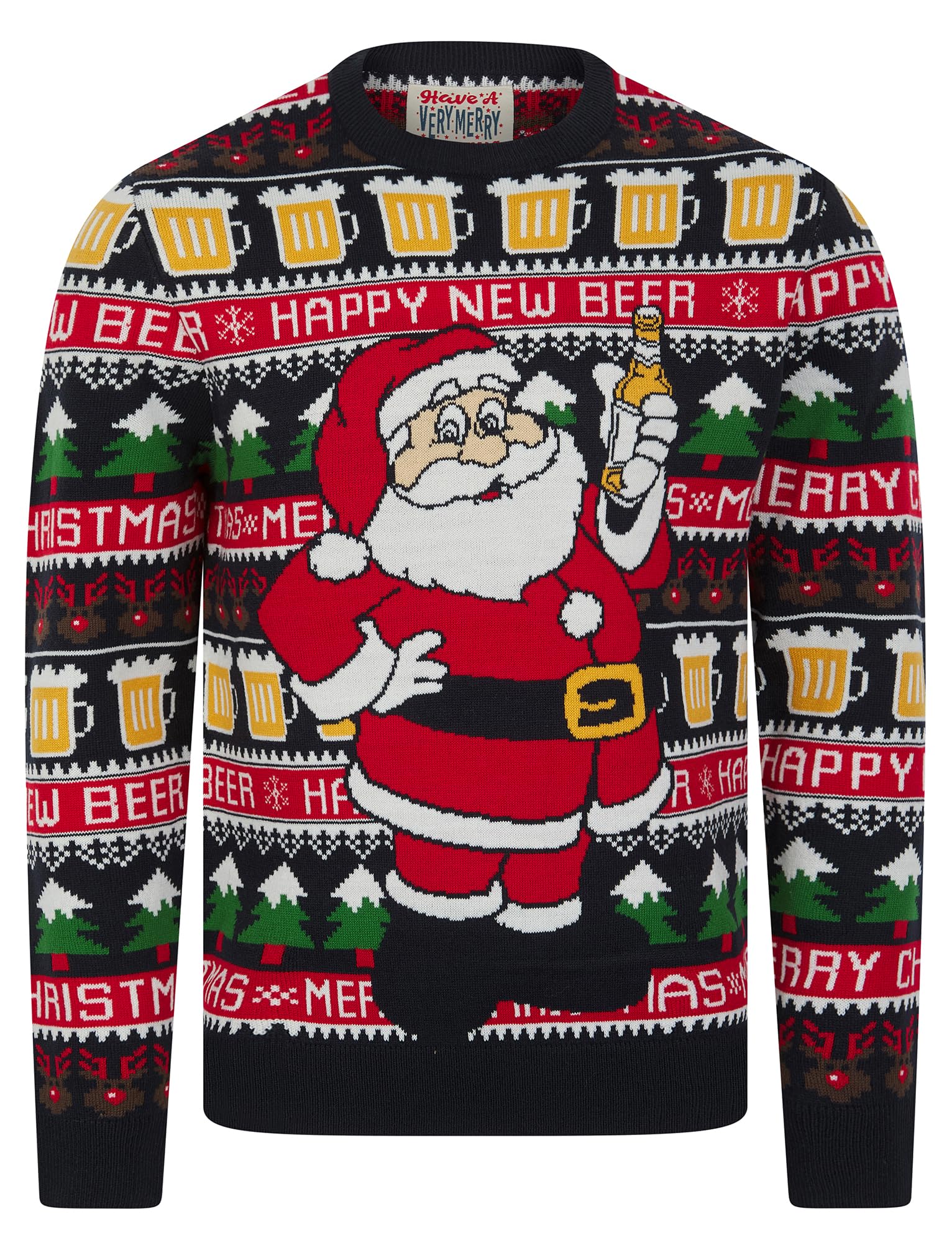 Tokyo Laundry Men's Santa Beer Motif Novelty Knitted Christmas Jumper