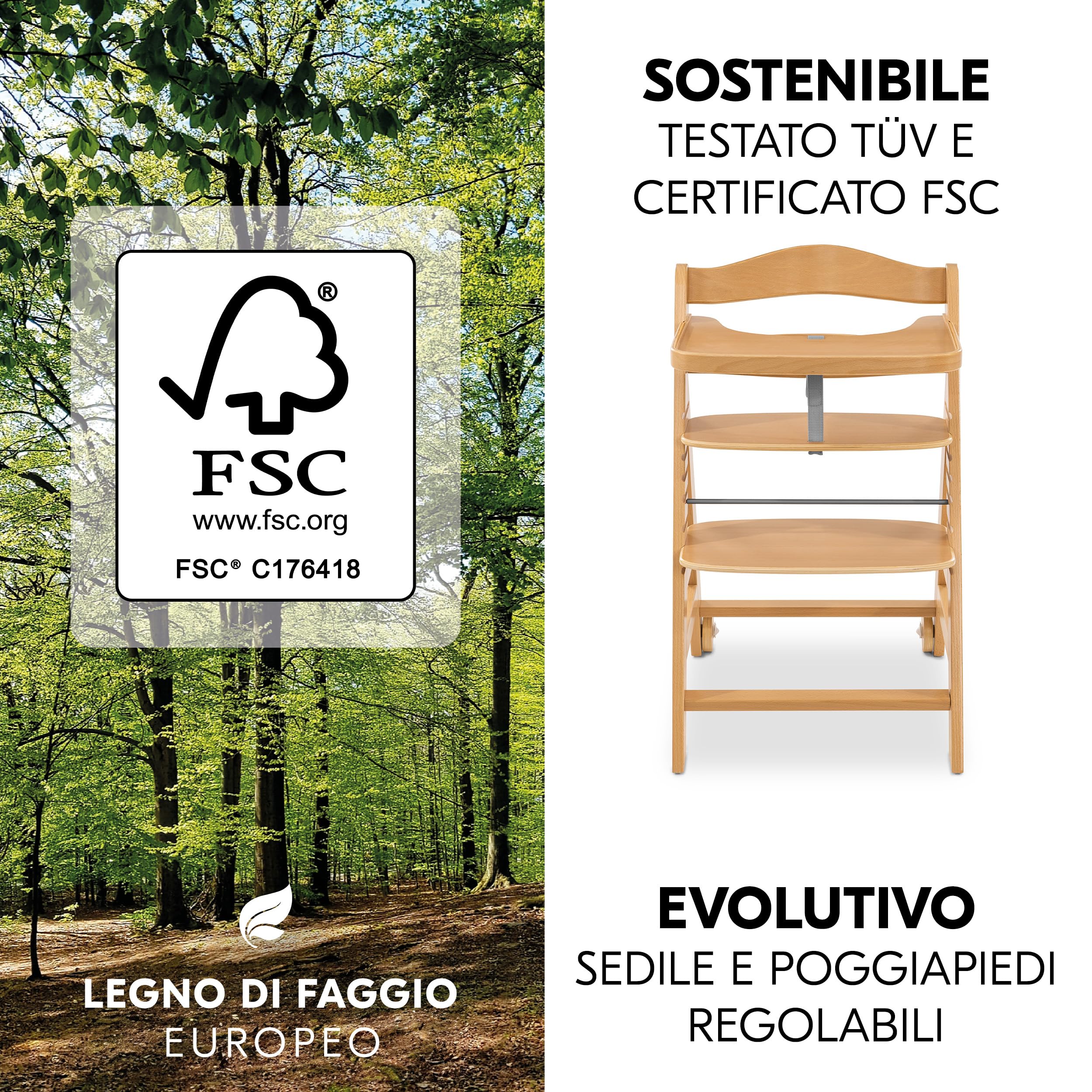 hauck Sediolone Pappa Alpha Move Newborn Set - Seggiolone Pappa Legno Evolutivo Da 0 Mesi con Sdraietta Dondolo Neonati, Cuscino e Vassoio - Legno, Beige