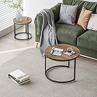 Vista 7 de Smuxee - Juego de 2 mesas de café anidadas, mesa de centro redonda de 23.6" con tapa de grano de madera y pies ajustables antideslizantes, mesa