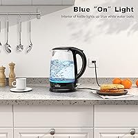 Vista 5 de Willz Hervidor eléctrico de vidrio con mango resistente al calor y vertido inalámbrico, tecnología de ebullición rápida y apagado automático, luz