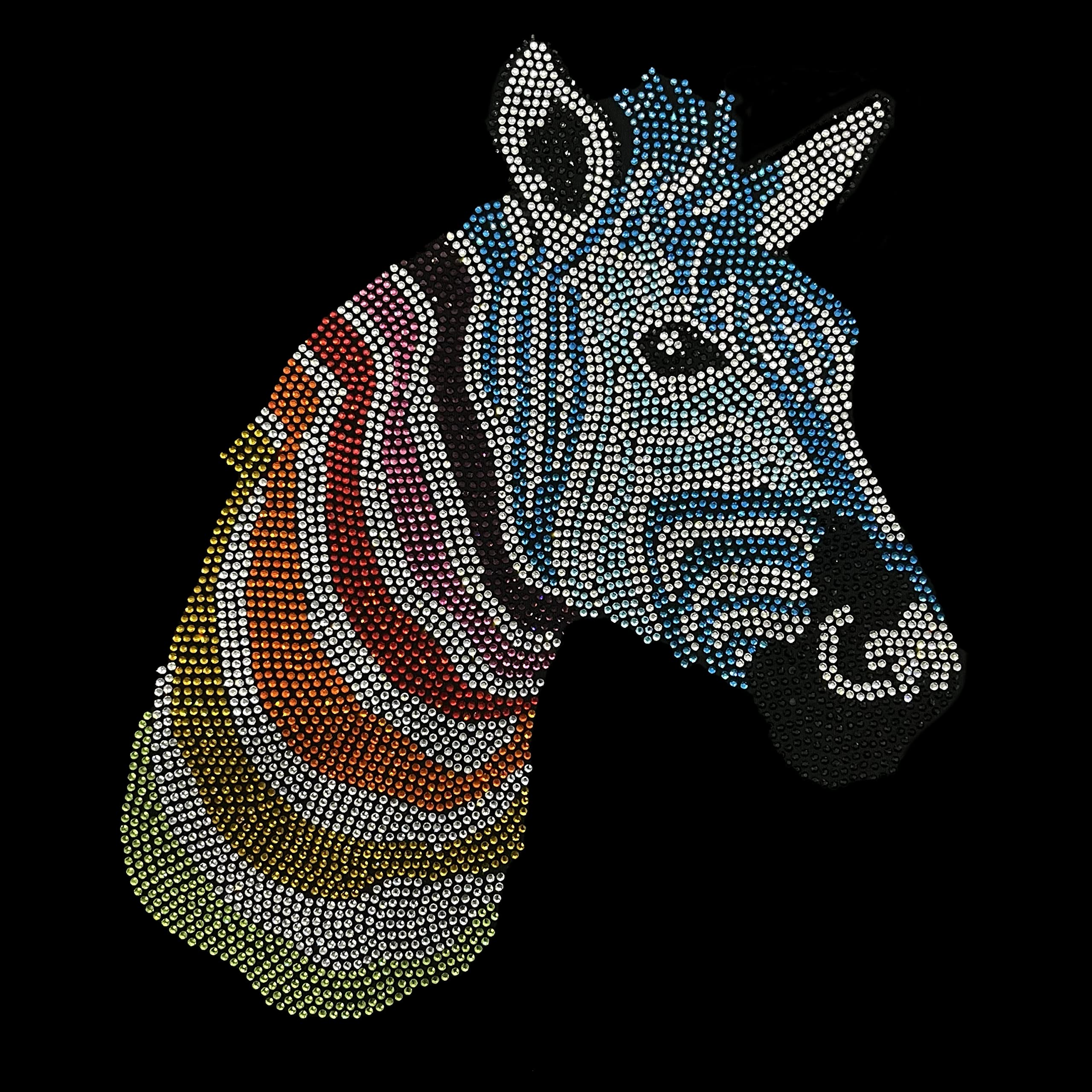 Zebra with Multi Colors Rhinestone Iron on Heat Transfer Patch , hot fix Rhinestones Design