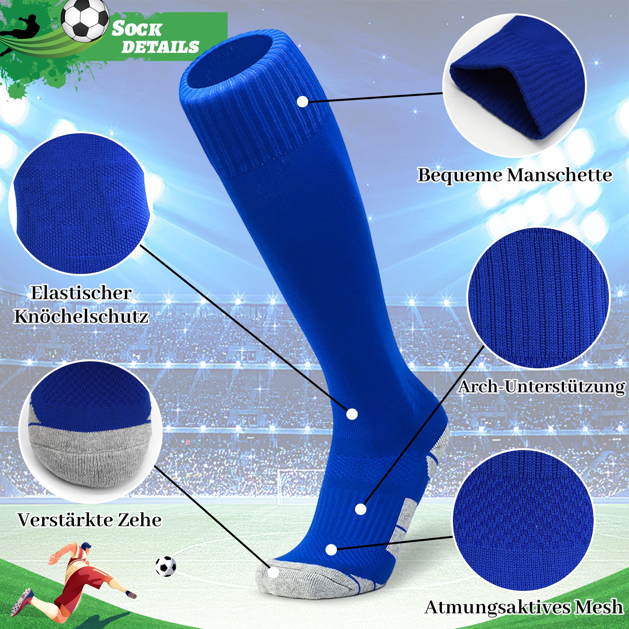 ELUTONG Fußballsocken Kinder, 1/3 Paar Unisex Fußballstutzen Trainingssocken Elastische Sportsocken, Bequem und Atmungsaktiv Sockenstutzen für Fußball Laufen Basketball 33-45