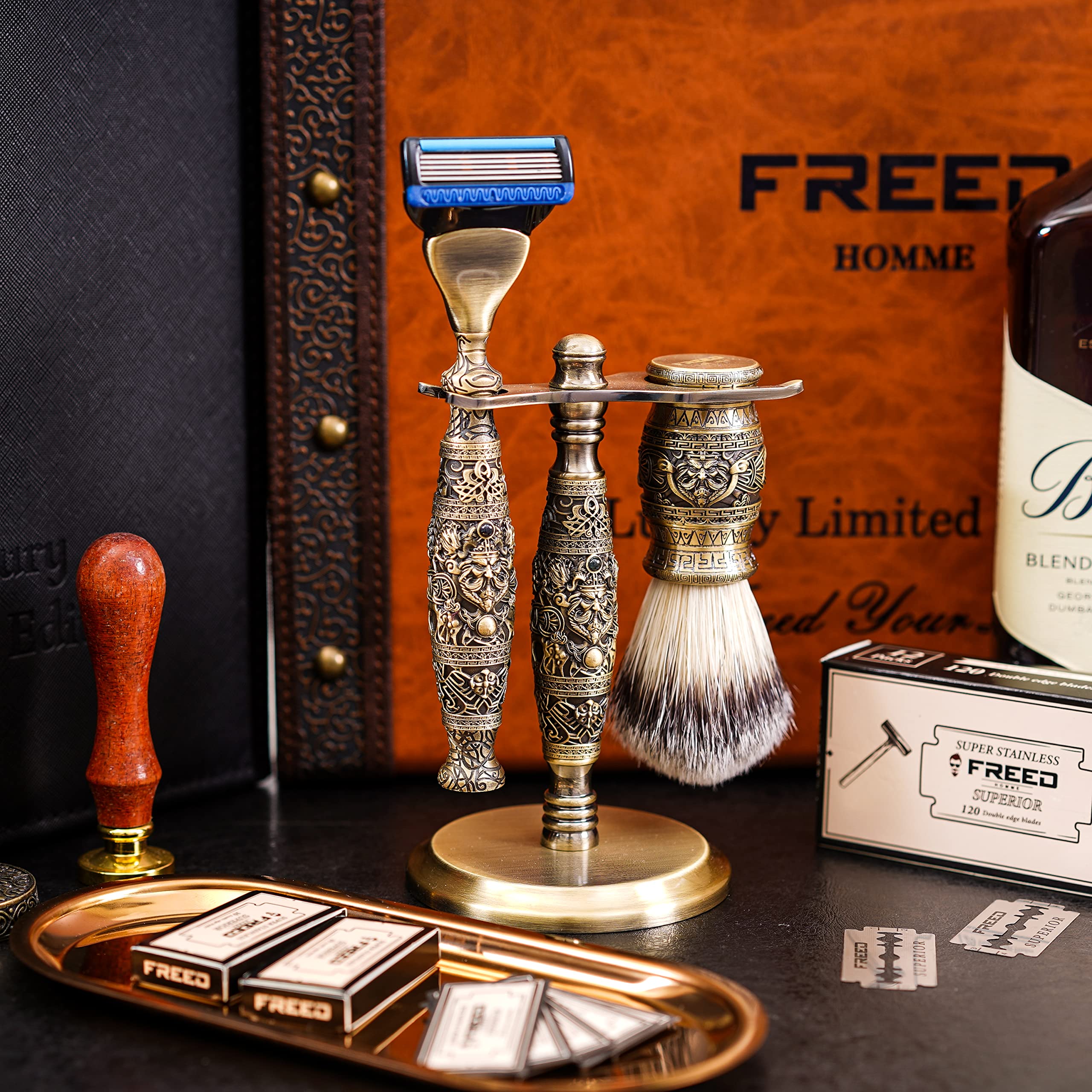 FREED Odin?5-blade safety razor,The Ultimate Tool with a Unique Design,Exquisite Engravings with Natural Blue Sapphires,Perfectly engraved handle using etching techniquehandle for the Best Grip