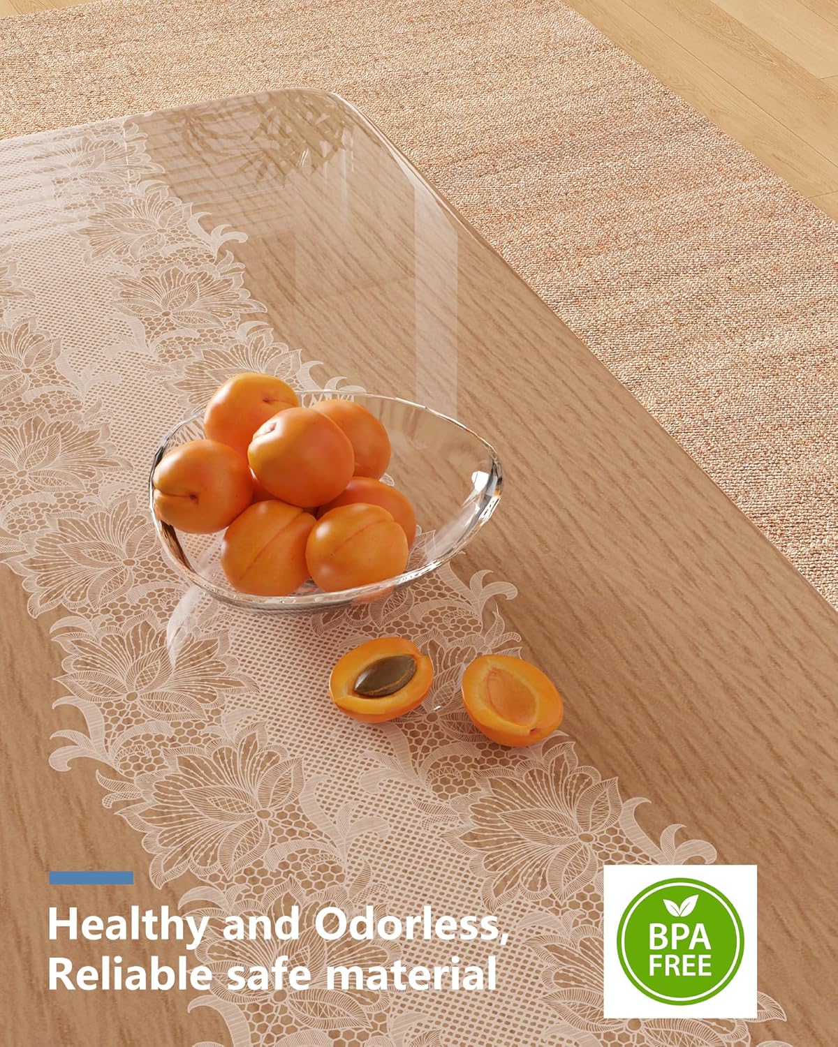Clear Table Cover Protector, 1.5 mm Thick Rectangle PVC Desk Mat, Lace Print Waterproof Plastic Desk Pad Tablecloth for Office, Kitchen, Dresser, Writing Desk, Dining Room (36 X 60 inch)
