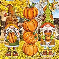 Vista 11 de Umigy 3 piezas de decoración de patio de Acción de Gracias lindo gnomo de otoño con estacas de 32 x 10 pulgadas, gnomo de otoño para decoración