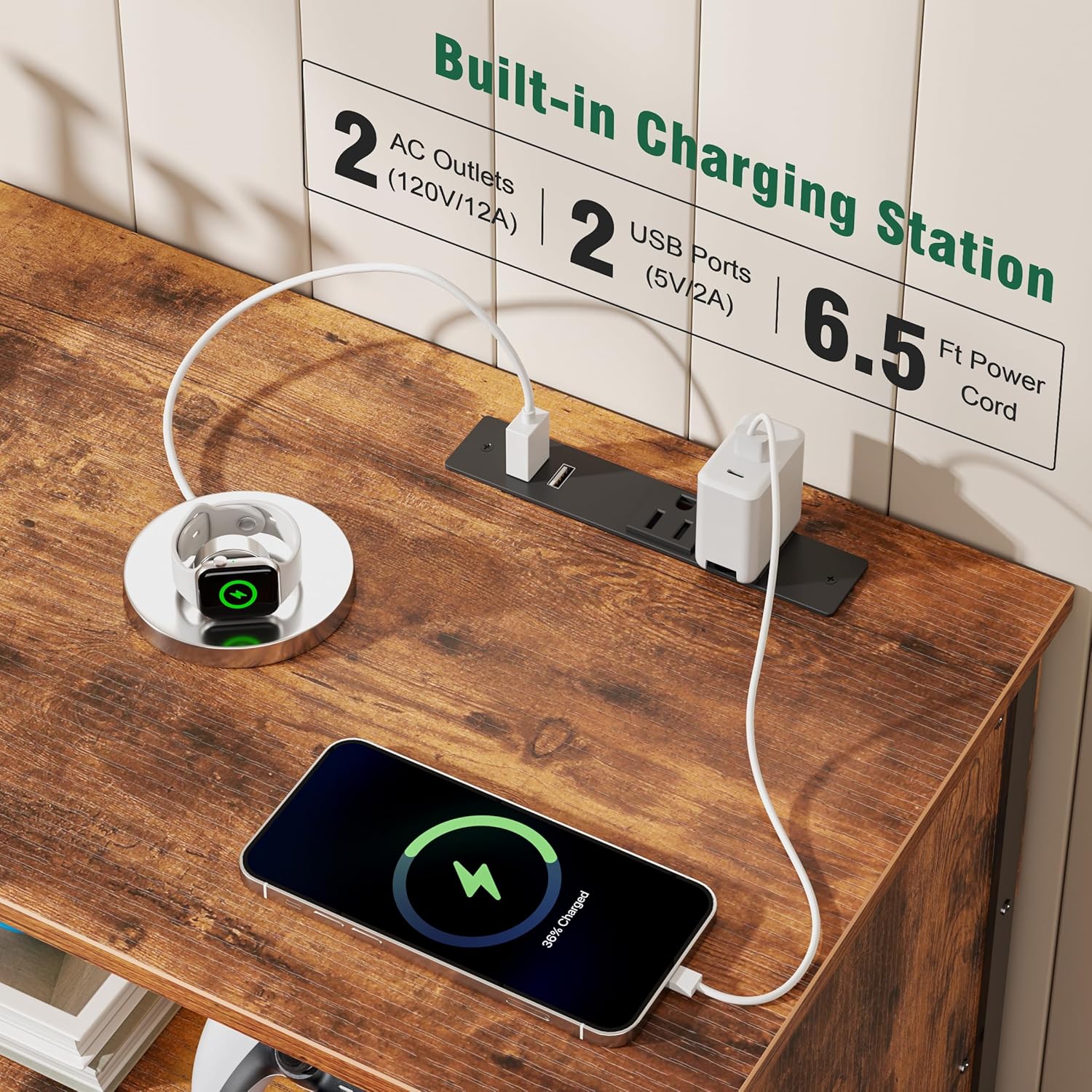 Furologee 55" LED TV Stand for Bedroom with Power Outlets, Entertainment Center with 6 Fabric Drawers for 50/55/60 inch TVs, Dresser TV Stand Long Console Media Table for Living Room, Rustic Brown - Image 5