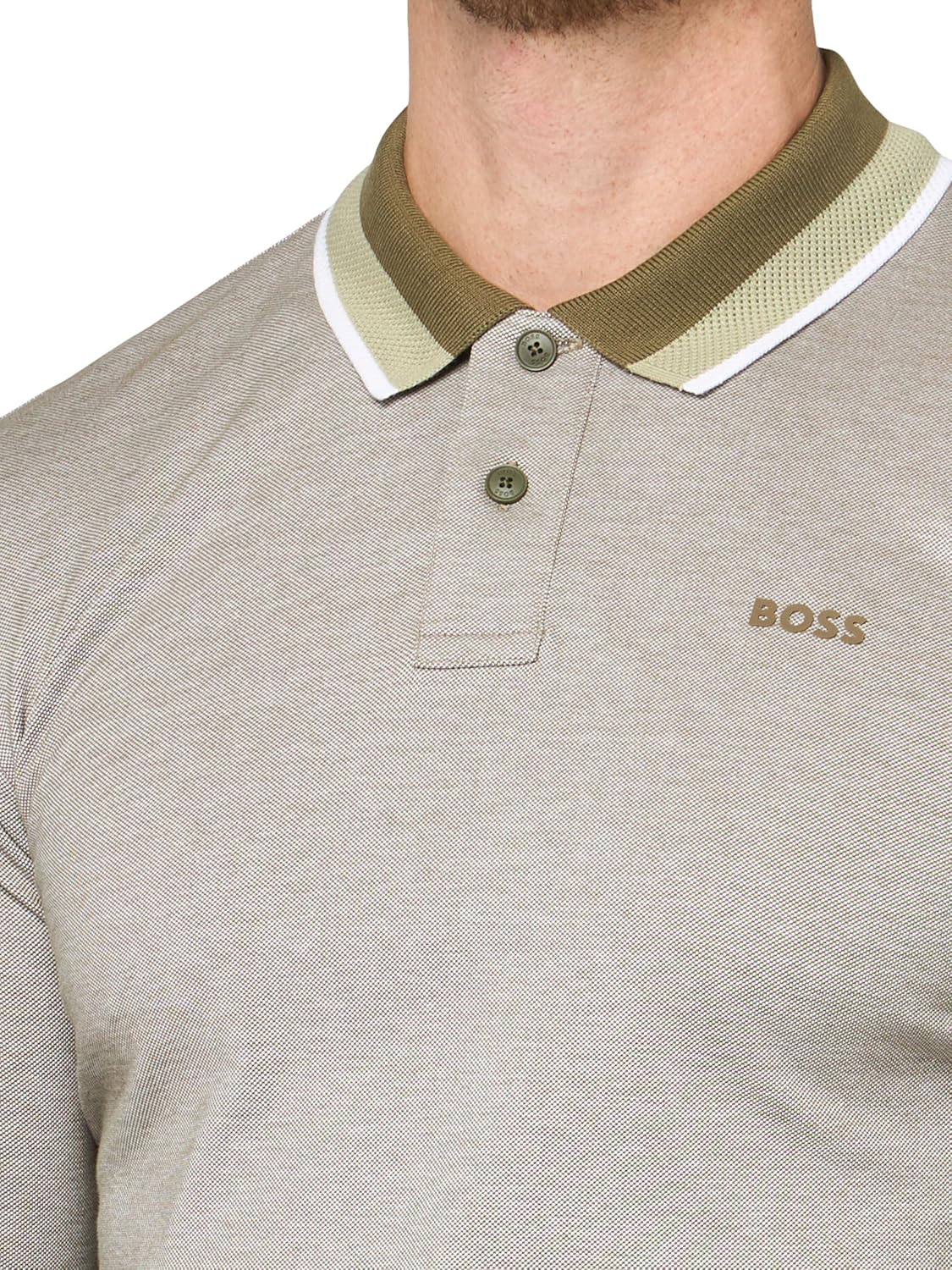 BOSS Mens Square Patch Logo Oxford Long Sleeve Polo Shirt - Image 3