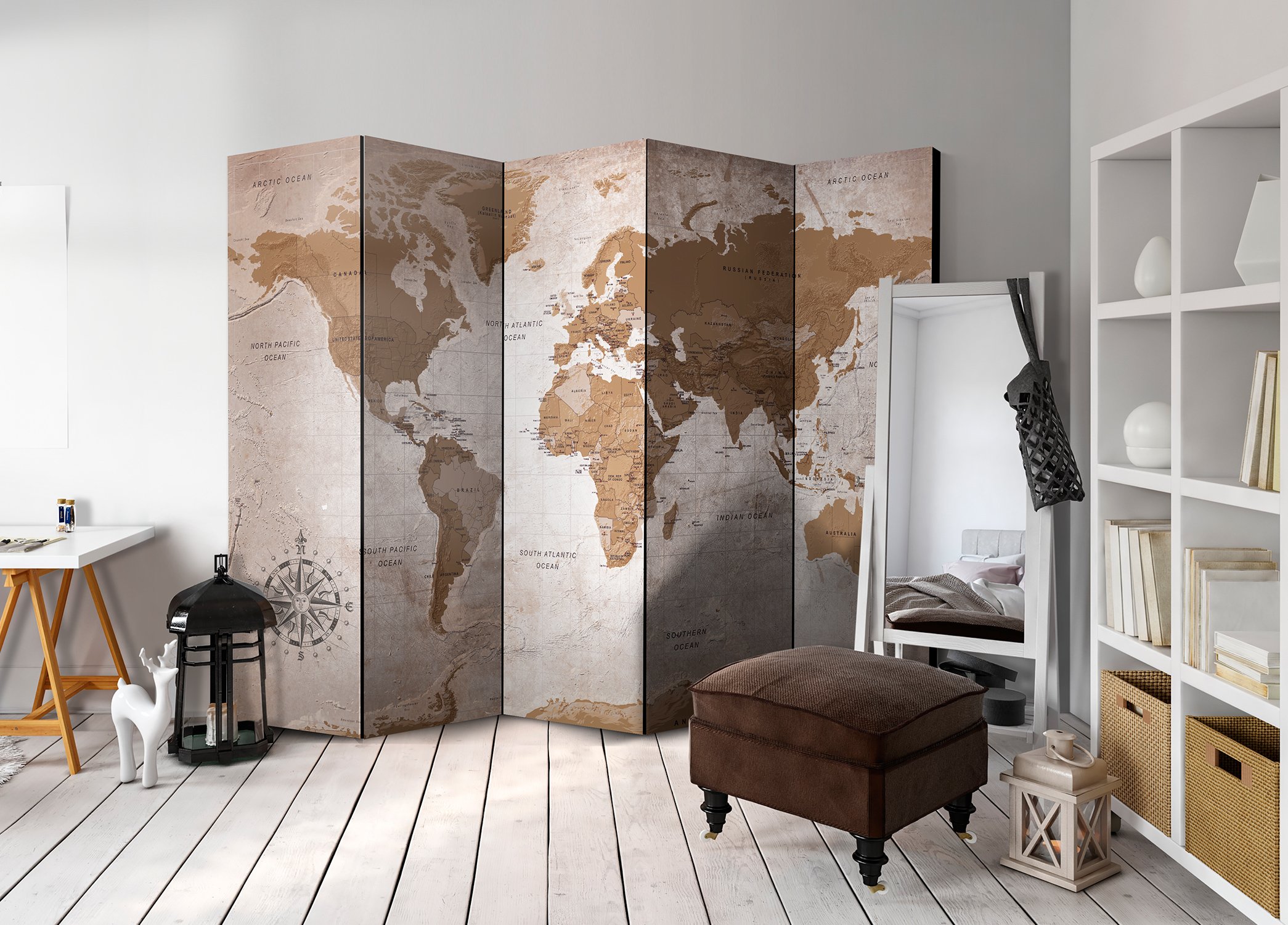 murando - Paravento da Interno, Separe Divisorio, Monofacciale 225x172 cm | 5 Pannelli Decorativi, Stampa su Un Lato, Tela in TNT, Pronto all'Uso, Separatore per Casa e Ufficio, Produzione EU