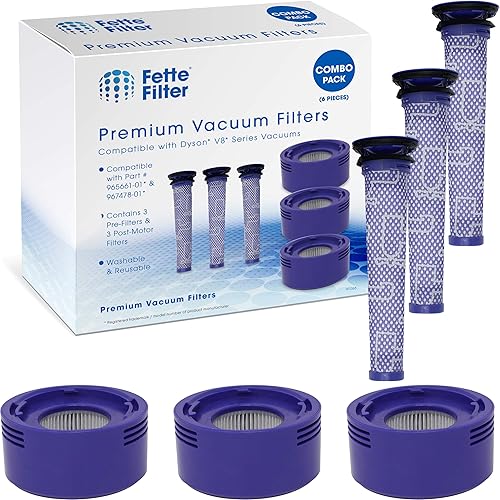 Fette Filter - Juego de filtros de vacío combinado con 3 prefiltros y 3 filtros HEPA compatibles con aspiradoras Dyson V7 y V8 Absolute y Animal,