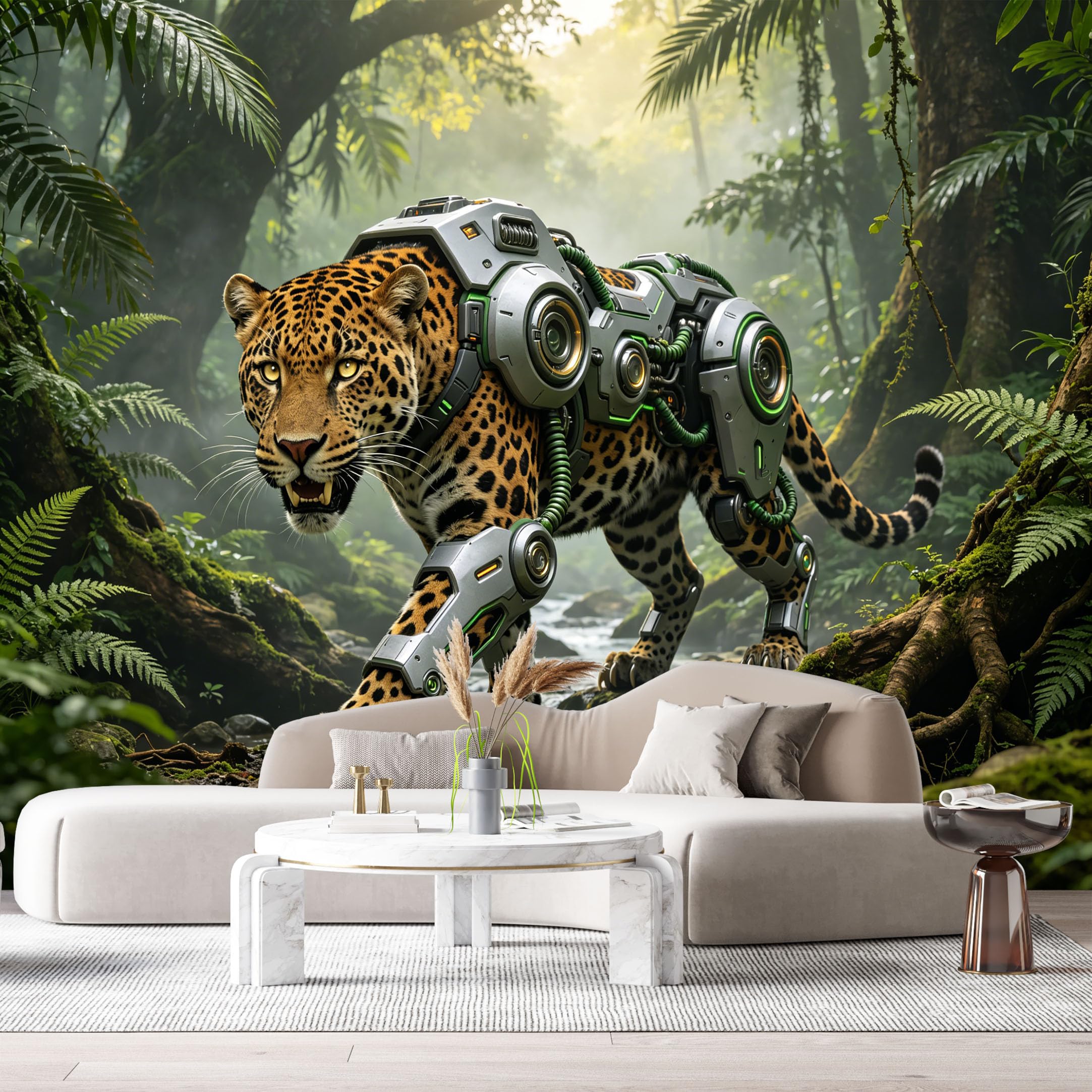 Custom Size Wall Mural Cyber Jungle Mech Leopard Science Fiction Robot Futuristic Metal Armor SelfAdhesive Art Prints Removable Large Wallpaper Esports Room Game Room Tenant Room Studio