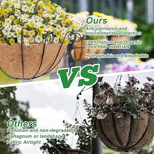 Miniatura 5 de LAWYAMAI 6 forros de coco medio redondos de 12 pulgadas para cesta colgante, forro de fibra de coco de repuesto 100% natural para maceta de jardín