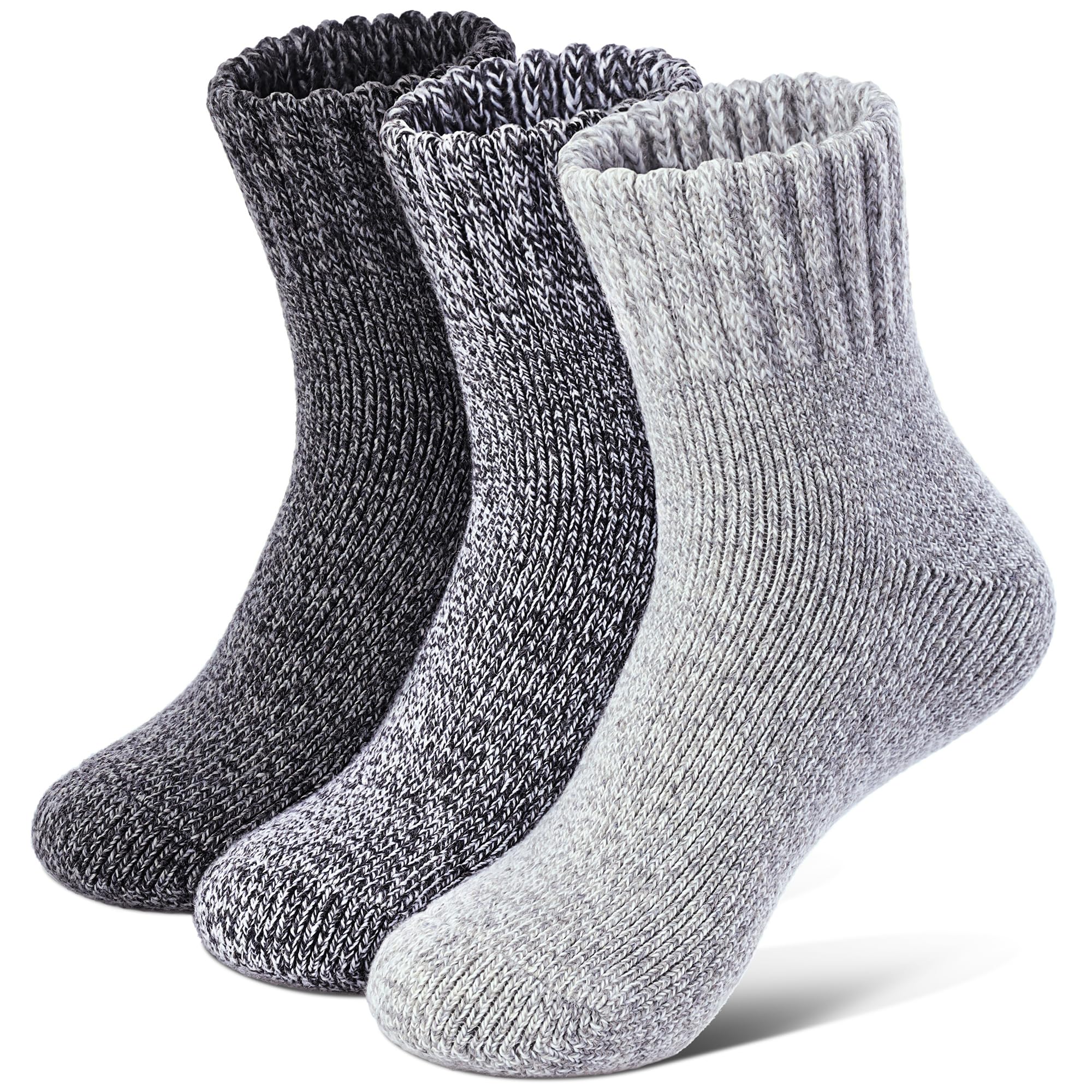 Tough Land Merino Wool Socks for Women 3 Pairs - Thick Cozy Crew Thermal Boot Socks for Hiking