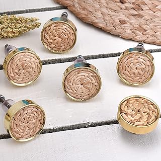 Natural Rattan Cabinet Knobs - Rattan Pulls - Wicker Drawer Pulls - Rattan Knobs - Wicker Knobs - Drawer Knobs - Dresser Drawer Knobs - Bamboo Drawer Pulls - Wood Knobs - Dresser Knobs - 6 Piece
