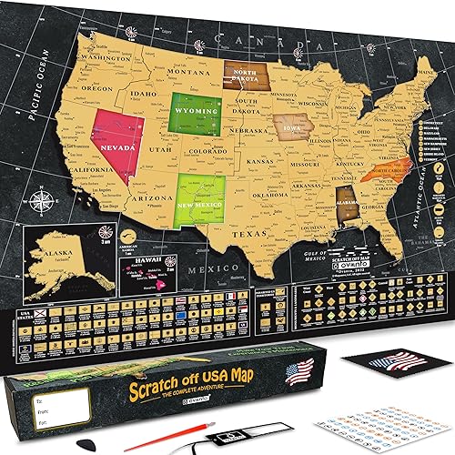 OVANTO El exclusivo mapa de viaje para rascar de 17 x 24 pulgadas está diseñado desde cero para personas que requieren más. El único mapa de Estados