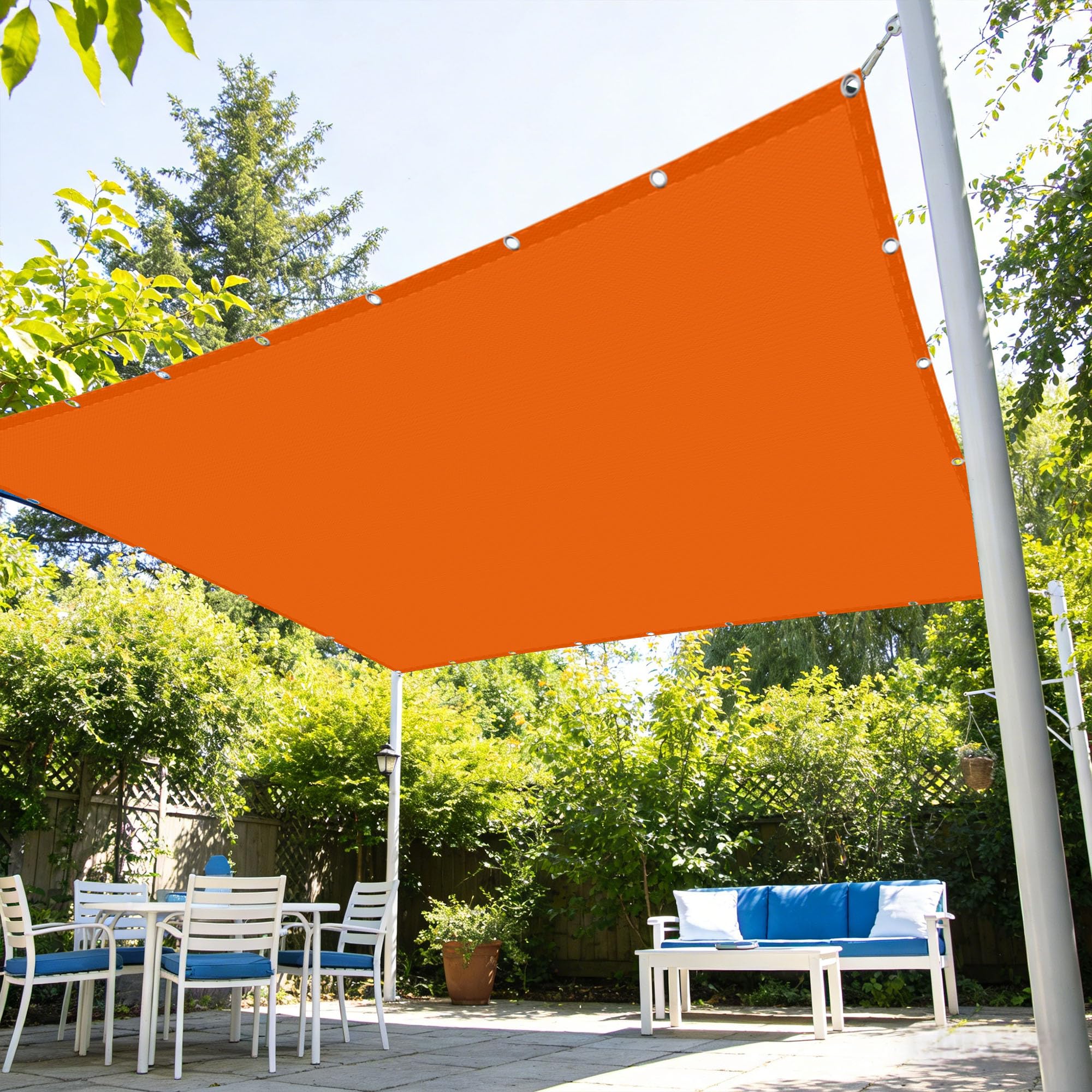 Square Sun Sail 280 x 320 cm UV Block Sun Shade Sail for Garden Breathable for Backyard Deck Terrace Patio Swimming Pool Camping, Orange