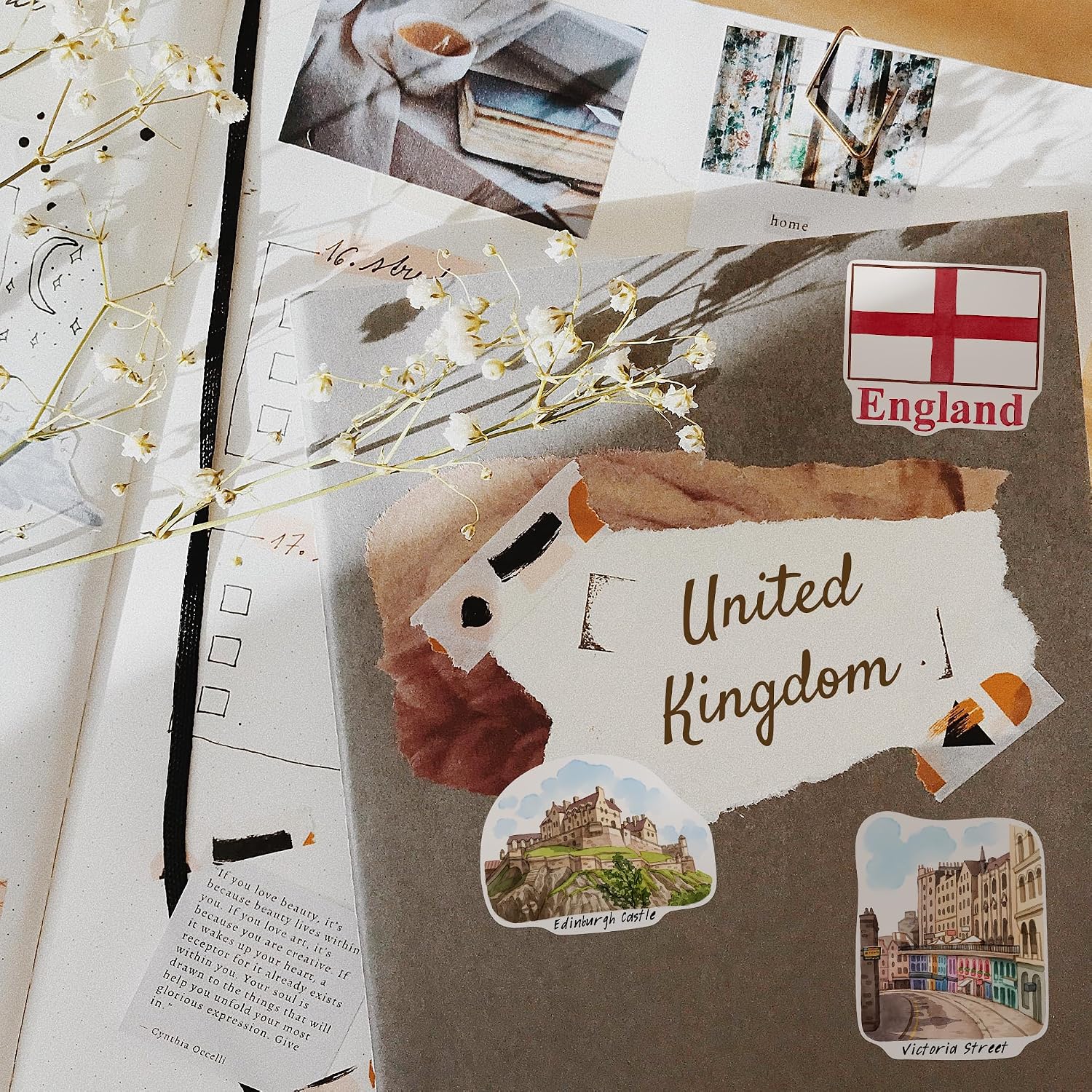 Navy Peony Countryside United Kingdom Travel Stickers (28pcs)-Hand Illustrated, England Wales UK Heritage-Themed Decals for Journals, Scrapbooks, Luggage image 4