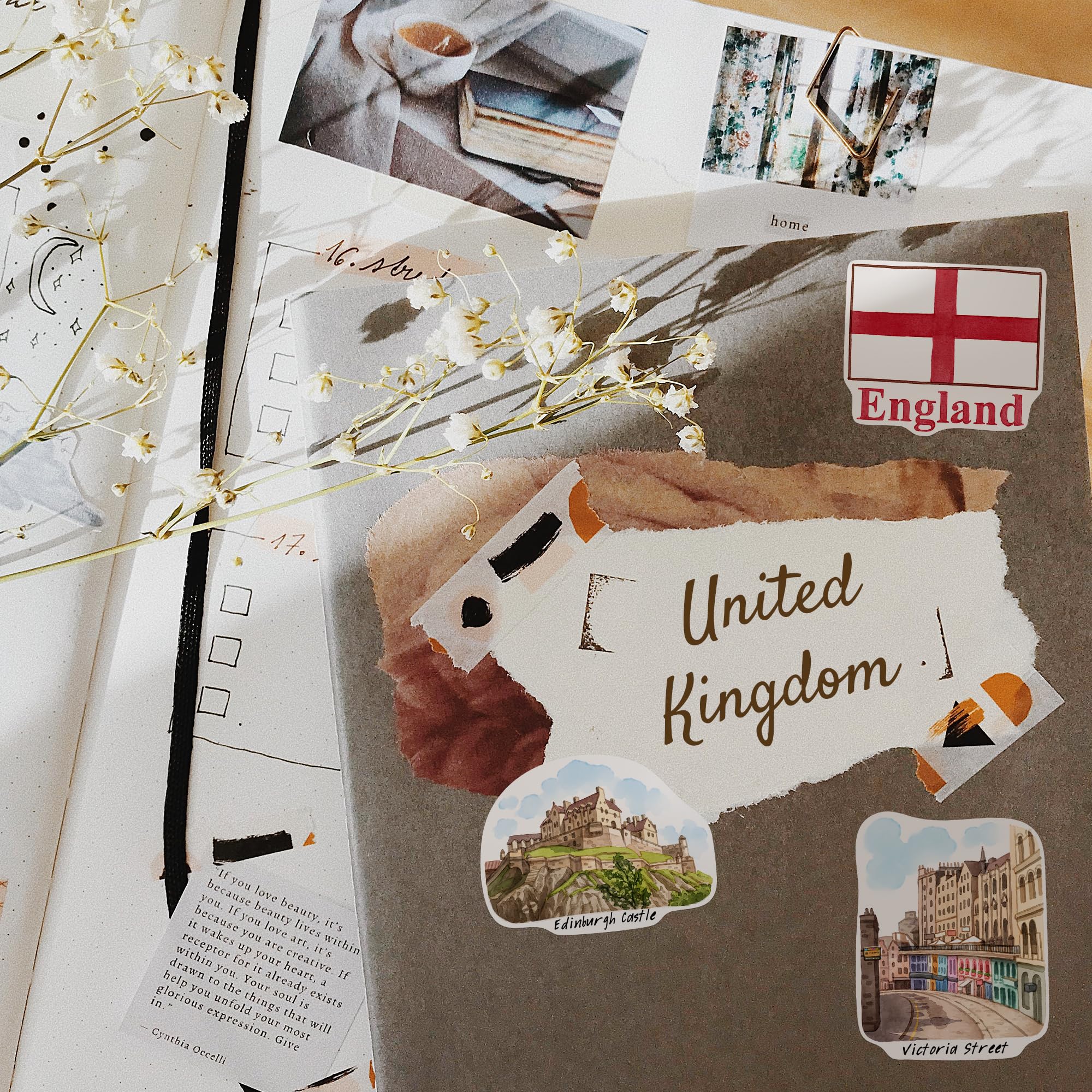 Navy Peony Countryside United Kingdom Travel Stickers (28pcs)-Hand Illustrated - Image 4