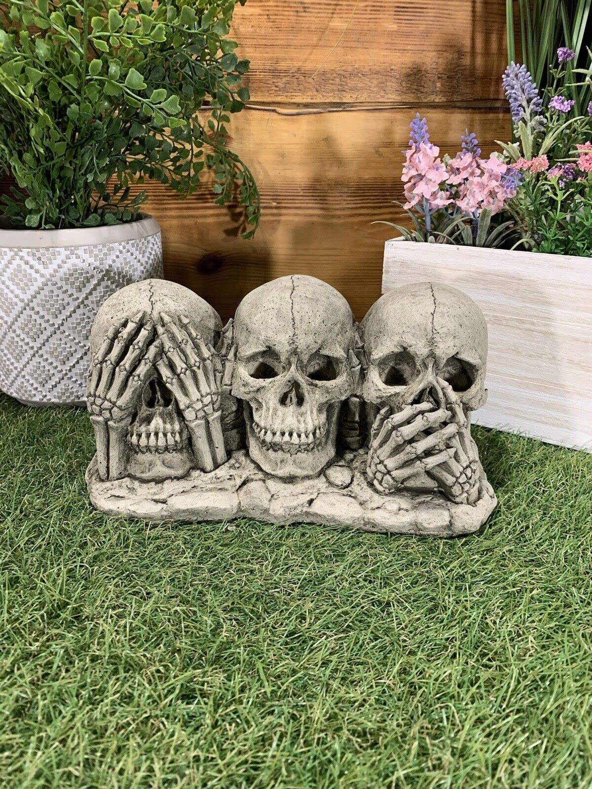 STONE GARDEN SEE HEAR SPEAK NO EVIL GOTHIC DETAILED SKULL ORNAMENT