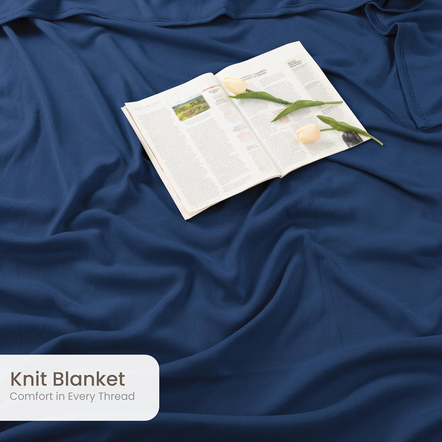 Utopia Bedding Knit Blanket King Size (90x102 Inches, Navy) Soft Lightweight Jersey Breathable Sweatshirt Blanket for Bed,Couch & Sofa