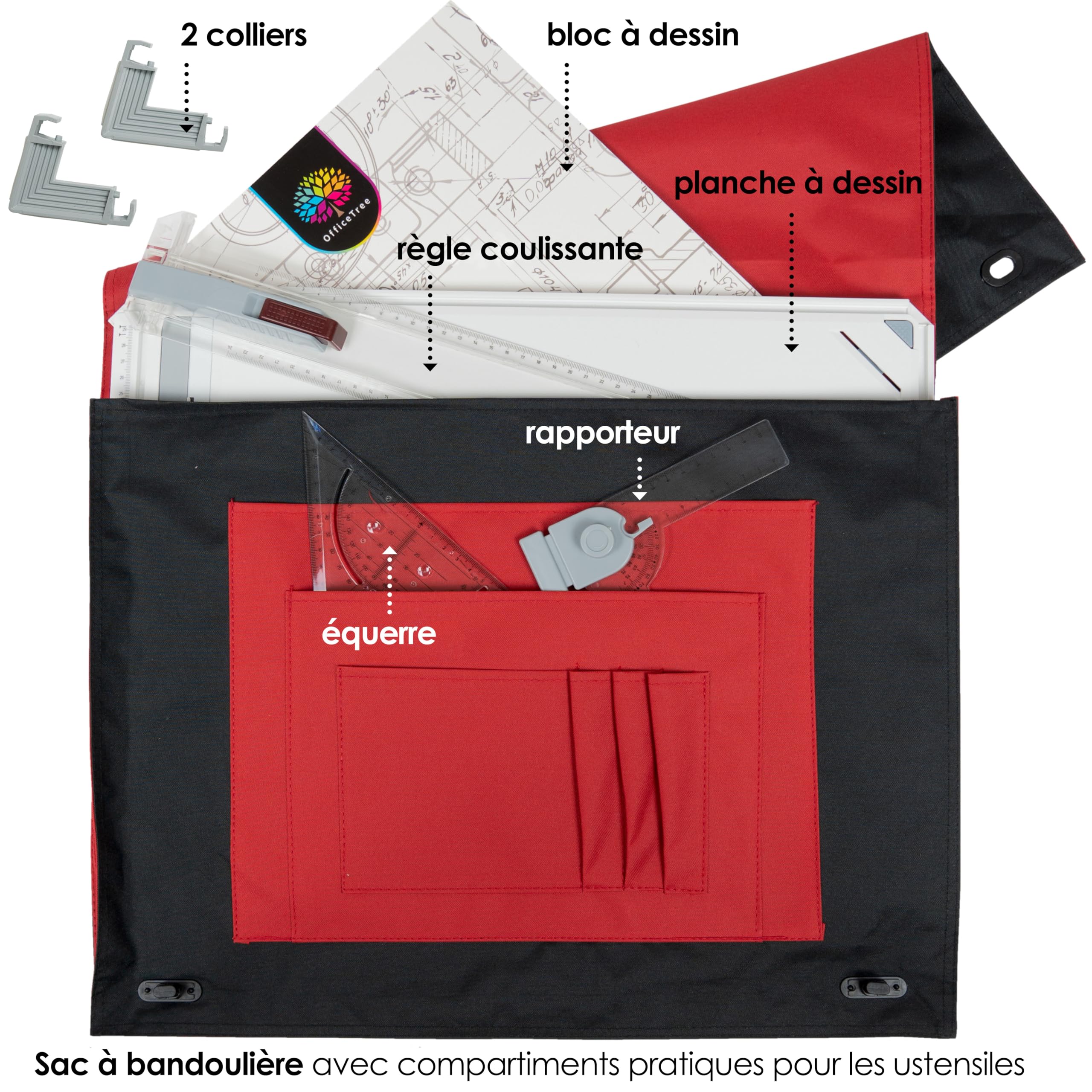 OfficeTree Planche à Dessin A3 Planche a Dessin 37 x 50 cm - 7 pcs pour un Travail précis - Housse de Transport et nombreux Accessoires