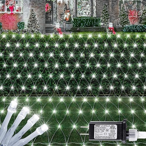 HEYFUNi Cadena de luces de malla impermeable, 360 luces LED de red de Navidad de 13 x 5 pies, 8 modos, conectables para interiores y exteriores,