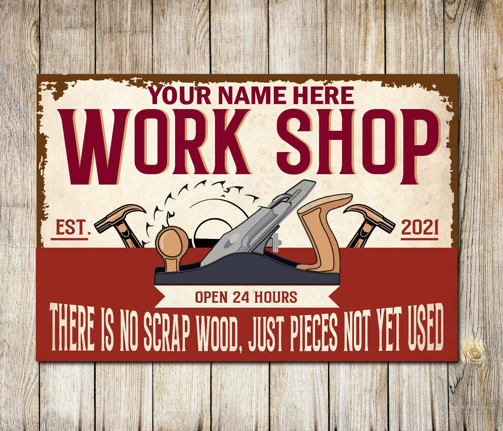 PERSONALISED Carpenter Workshop Just Pieces Custom sign Wall Decor Metal Plaque