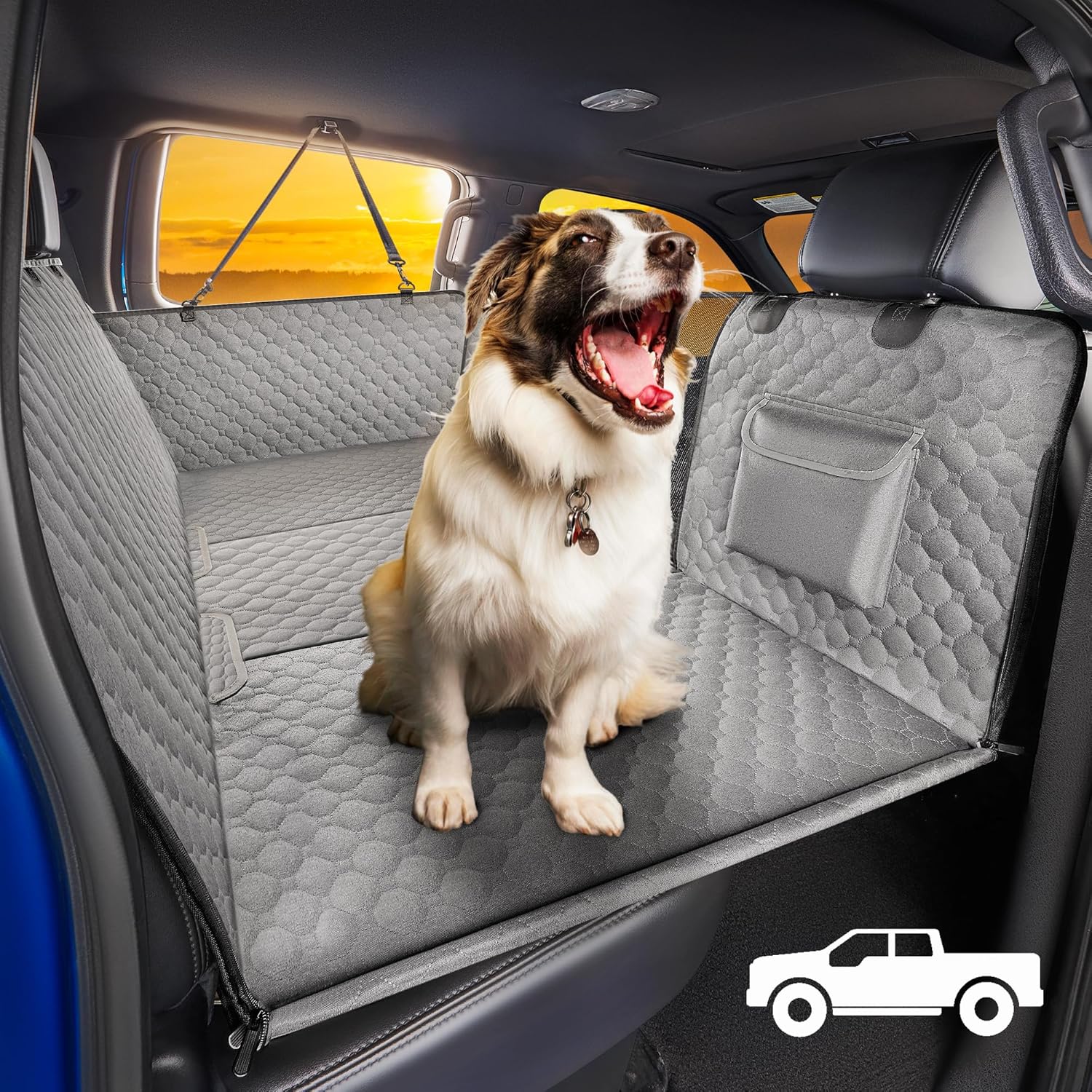 SHARLOVY XL Truck Back Seat Extender for Dogs, Large Hard Bottom Dog Car Seat Cover for Back Seat, Heavy Duty Dog Car Hammock, Waterproof Pet Seat Covers for Trucks, F150, Ram1500 and Large SUV For Large Truck Grey for Trucks