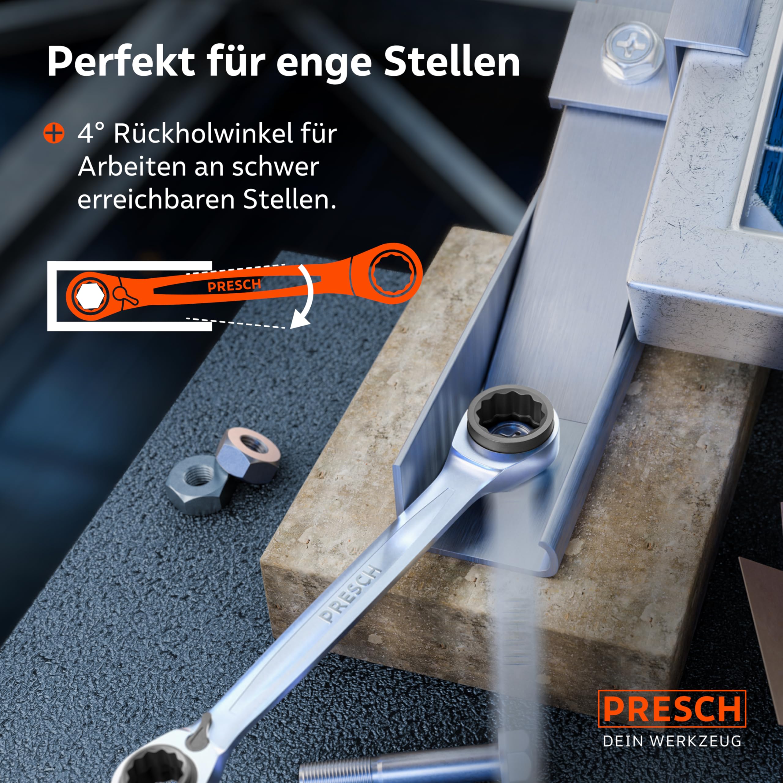 PRESCH 4 in 1 Ratschenschlüssel Set 3tlg. (8-19mm) inkl. Tasche - Umschaltbare Ratschenfunktion - Ringratschenschlüssel mit 90 Zähnen & 4° Rückholwinkel - Robuste Ratschenringschlüssel