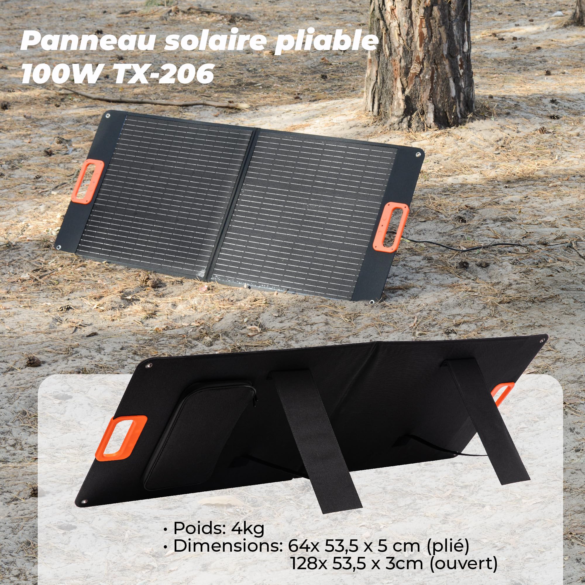 Technaxx Panneau solaire pliable 100W TX-206 chargeur solaire monocristallin portable pour toutes les stations électriques courantes avec sorties USB-A/USB-C/XT60/DC7909/MC4/Anderson