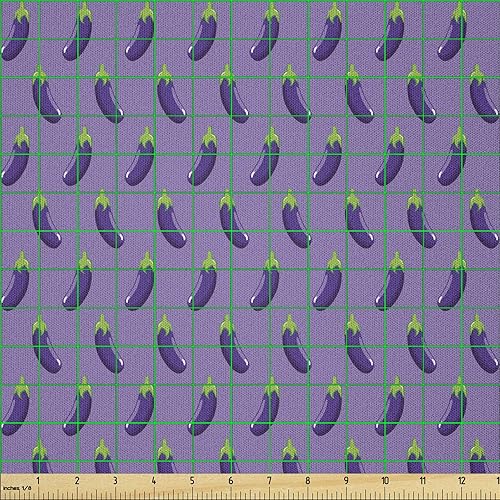 Miniatura 2 de Ambesonne Eggplant Fabric by The Yard, Appetizing Eggplants in Order Symmetrical Foods Ingredients Themed Ornament, Microfiber Fabric for Arts and