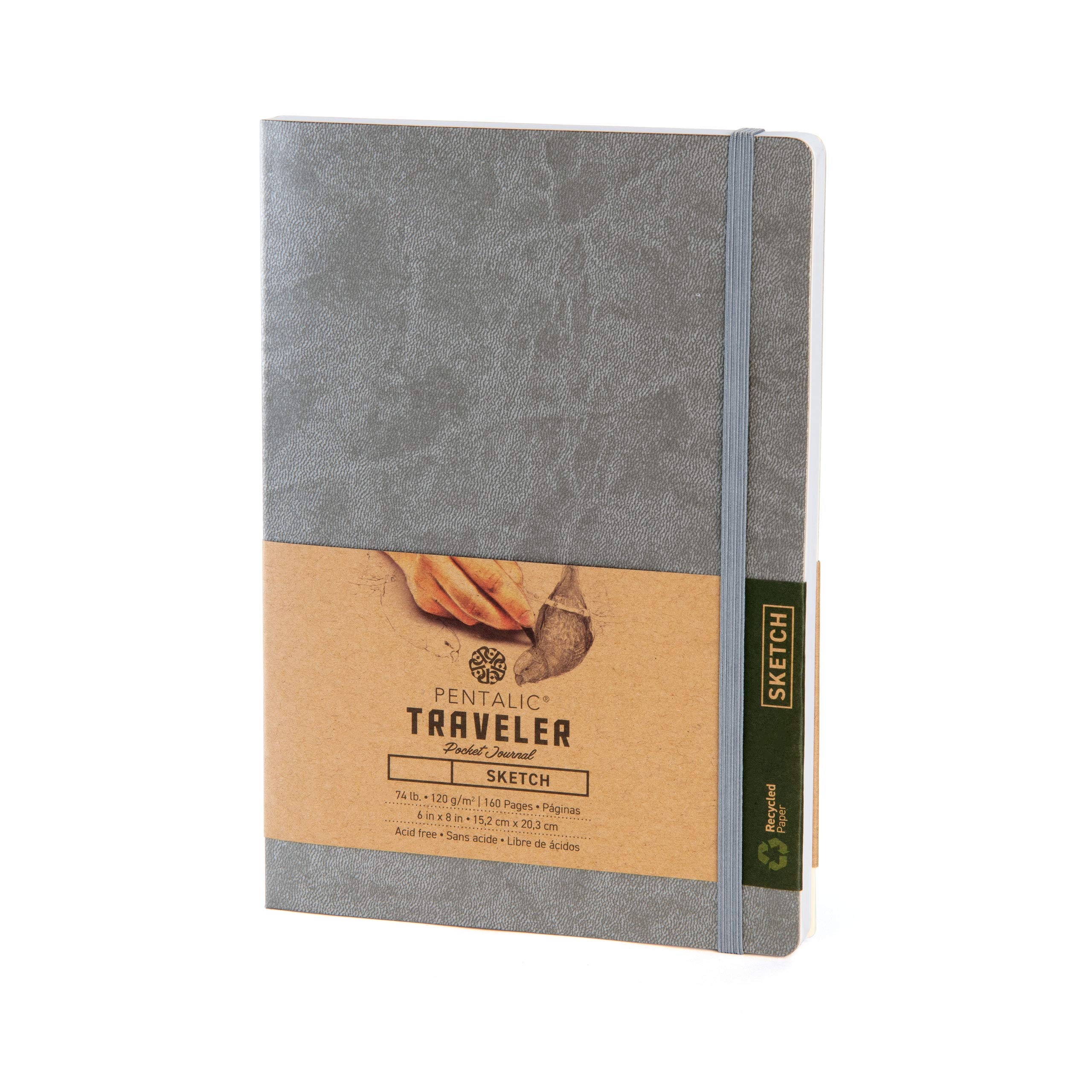 Pentalic Carnet de Croquis de Poche 15,2 x 20,3 cm, 160 Pages, Argent métallisé