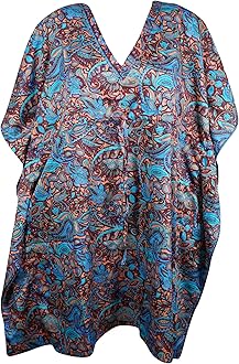 Image of Beach Kaftan Dress Silk Floral Stylish Short Summer Caftan, Onesize