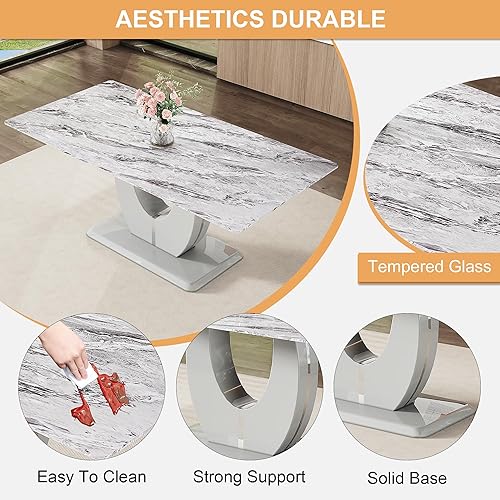 Miniatura 3 de JUFU Juego de mesa de comedor moderno para 8, juego de mesa de comedor de mármol gris para 8, mesa de cocina y 8 sillas de comedor tapizadas de piel