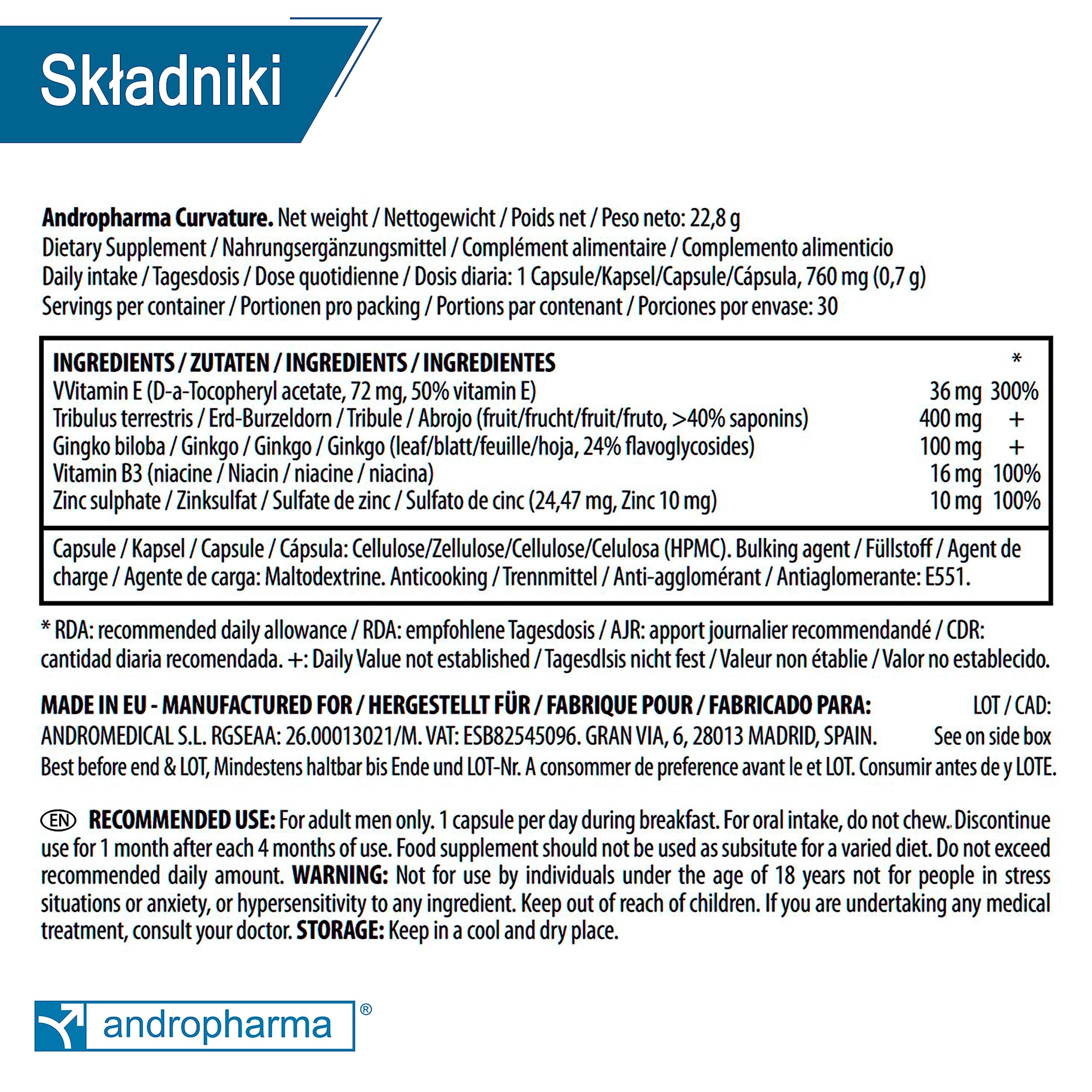 Curvature od Andromedical | Suplement w tabletkach do korekcji krzywizny i Peyronie u mężczyzn | 4 miesiące leczenia
