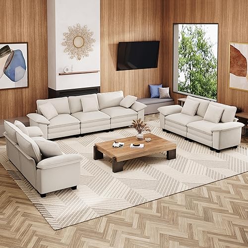 Miniatura 27 de Juego de sofá modular Cloud en forma de U, asiento profundo de 3 piezas, sofá modular de 6 plazas y brazos extraíbles, felpilla de felpa para sala