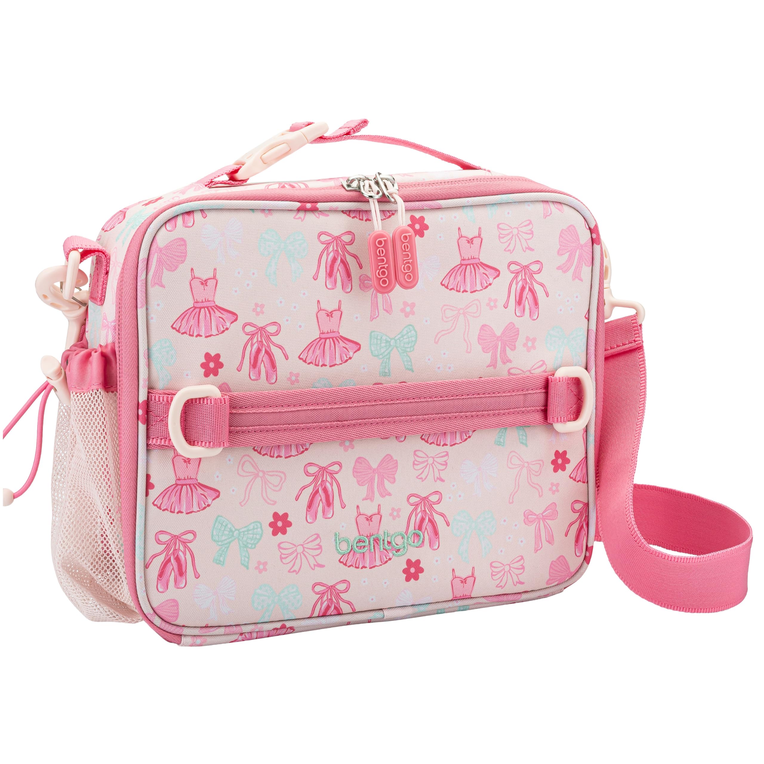 Bentgo Kids Prints Double-Insulated Reusable Lunch Bag | For Kids 3+, Adjustable Strap; Holds Lunch Box/Water Bottle/Snacks; Easy-Clean, Water-Resistant, Pockets (NEW Ballet & Bows)