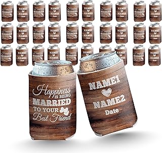 Personalized Wedding Can Coolers – Happiness is Being Married to Your Best Friend – Custom Drink Sleeves by VictoryStore – Fits 12-16oz Cans – Wedding Party Favors, Made in USA