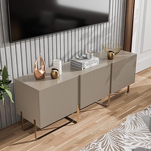 Miniatura 2 de 247 Shop at Home Mignon - Soporte de TV de estilo moderno contemporáneo de 60 pulgadas con 3 gabinetes de almacenamiento, se adapta a 65 pulgadas,