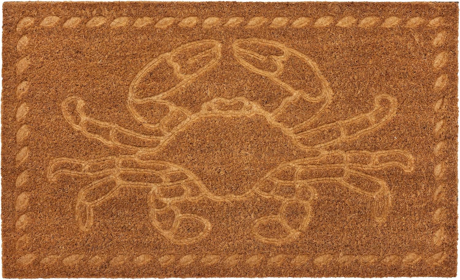 HF by LT Crab Embossed 100% Coir Doormat, 18 x 30 inches, Naturally Durable, PVC-Backing, Sustainable
