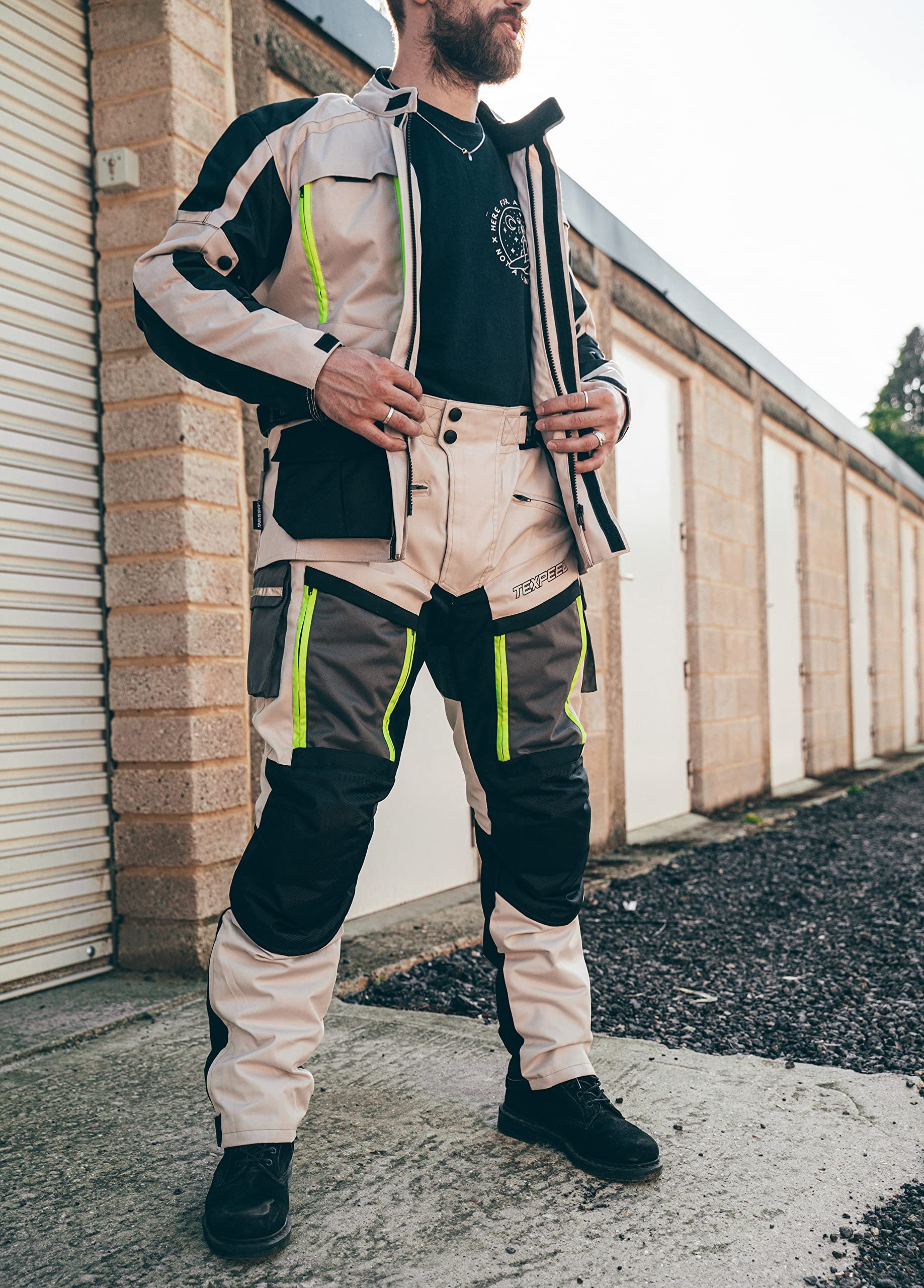 Texpeed Pantalones de moto hombre verano - Impermeable Pantalones de motorista - Con armadura de protecciónes CE (EN 1621-1) - Blanco - XL Cintura/Regular Pierna