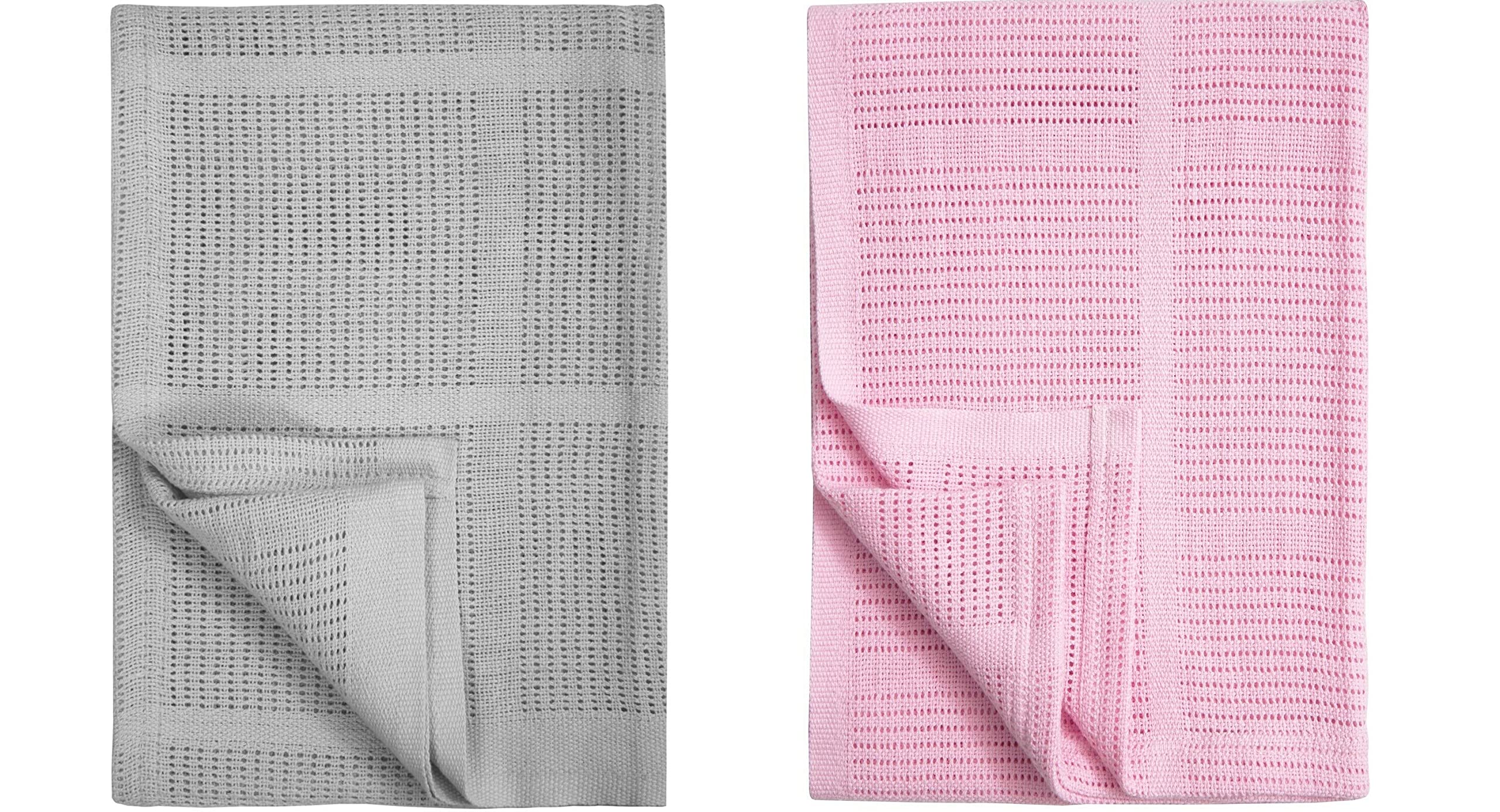 Pack of 2 Newborn Baby Girl Boy Unisex Extra Soft Light Weight Cellular Blankets| 100% Cotton Machine Washable| Fits for Moses Basket Pram Crib Travel Car Home| 70 X90 CM Value Pack (Grey & Pink)