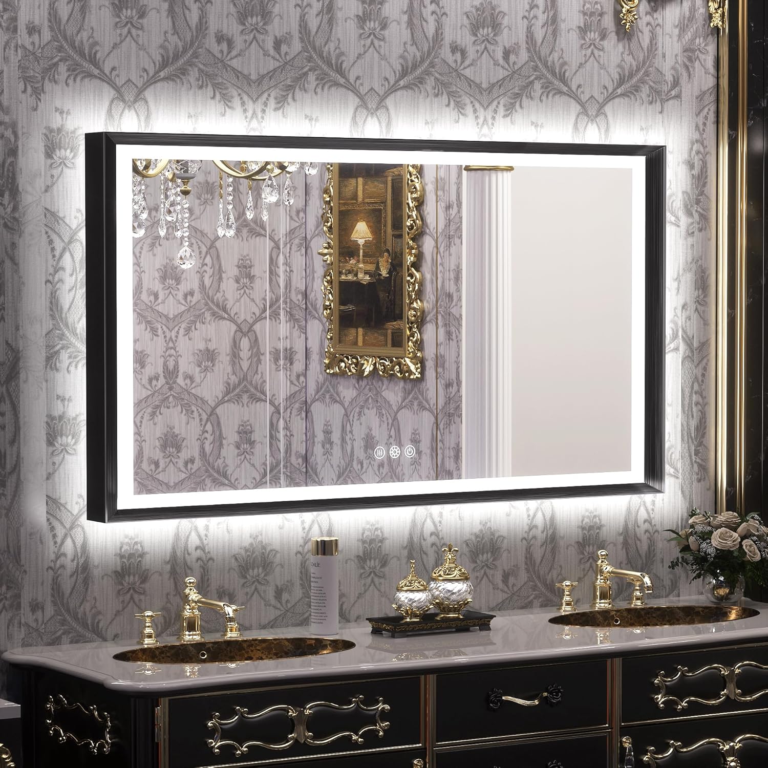 Amazon.com: TETOTE Black LED Bathroom Mirror with Lights 48x30 Front & Back Light Vanity Framed ...