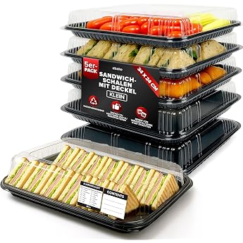 Set of 5 Serving Trays - 34 x 24 x 7.5 cm Serving Platter with Lid for Buffet Accessories Parties and Catering Disposable Includes Sticker Labels