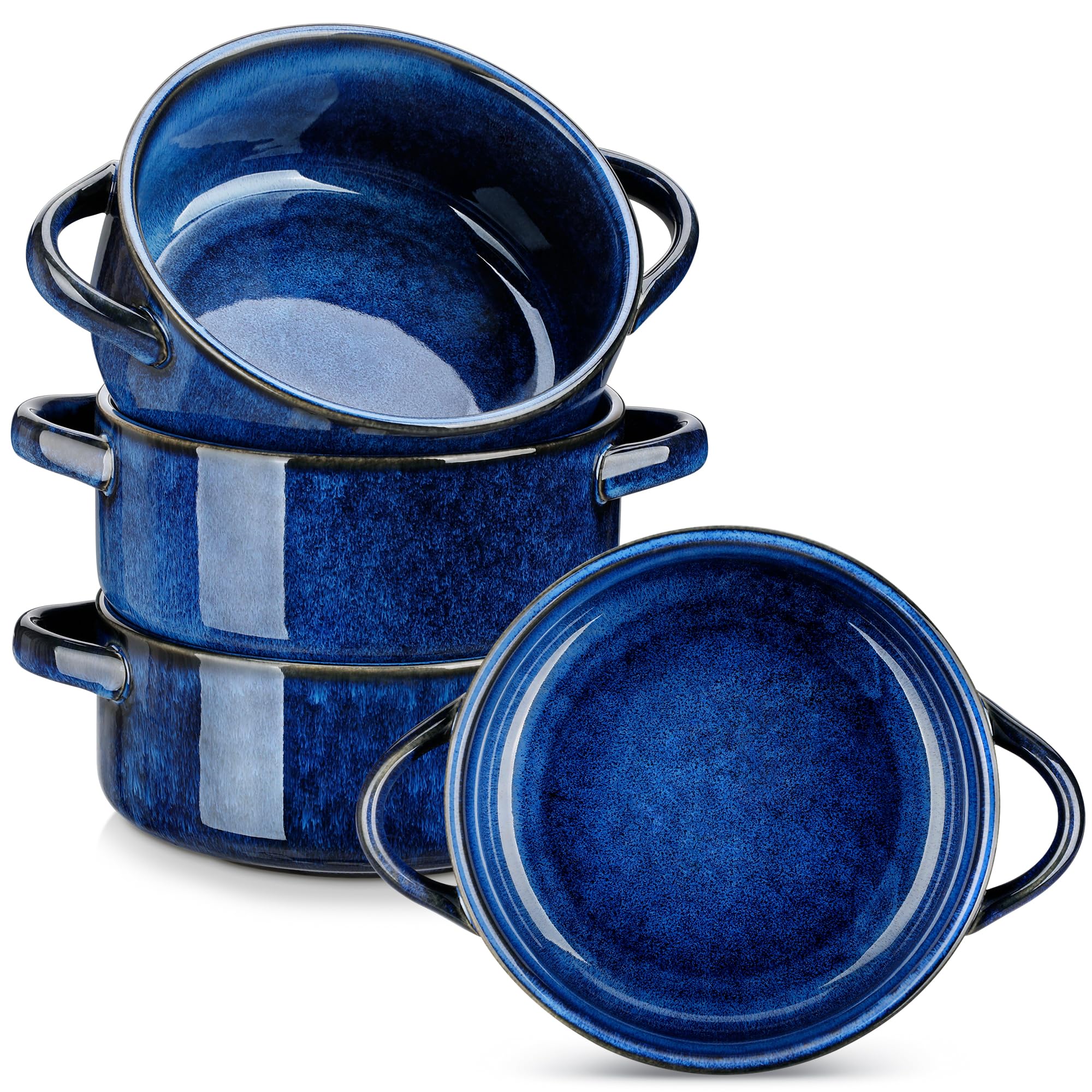 vancasso Starry Soup Bowls with Handles, 30 Oz French Onion Soup Bowls, Oven safe soup bowls for Cereal, Pasta, Chilli, Stew, Large Soup Crocks Set of 4, Blue