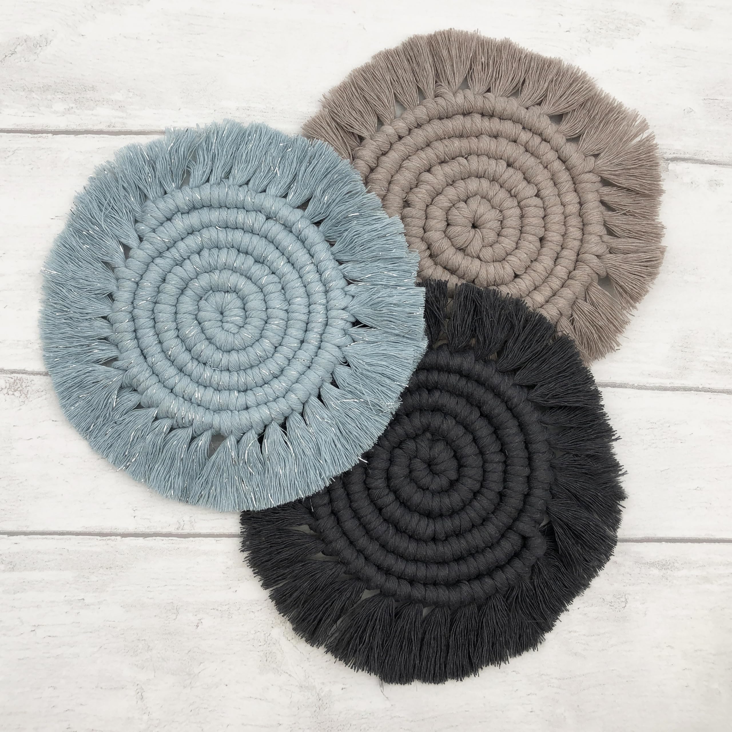 Bergin & Bath Macramé Kit Coasters. Learn to Make Three placemats in Blue - Image 4