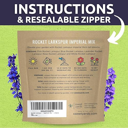 Miniatura 4 de Rocket Larkspur - Semillas imperiales de flores silvestres a granel para plantar  Paquete grande de 1 onza  por Sweet Yards