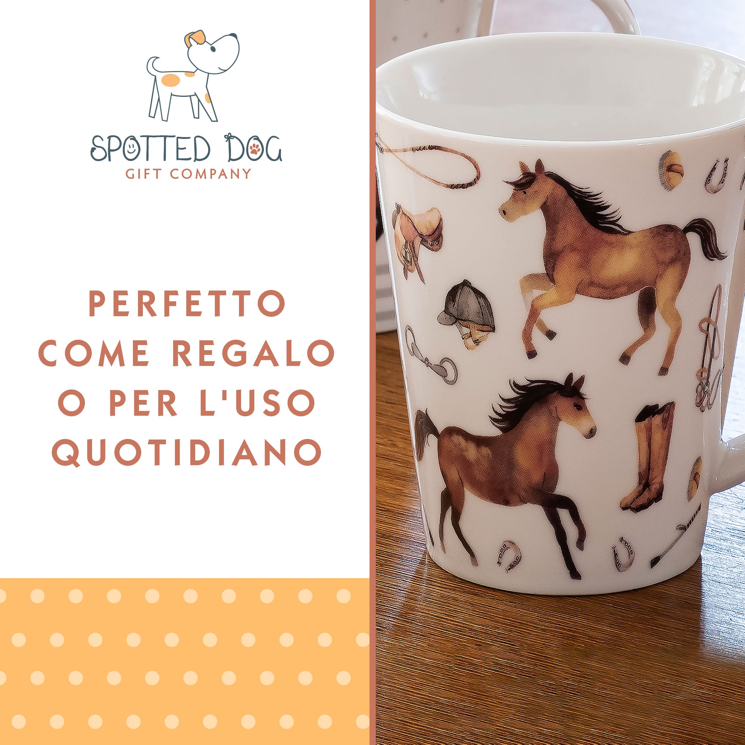 SPOTTED DOG GIFT COMPANY Set di 4 Tazze da Caffè in Ceramica 360 ml per Caffè e Tè, Tazze a Tema Cavallo, Idee Regalo Cavalli per Donne Uomini e Ragazze
