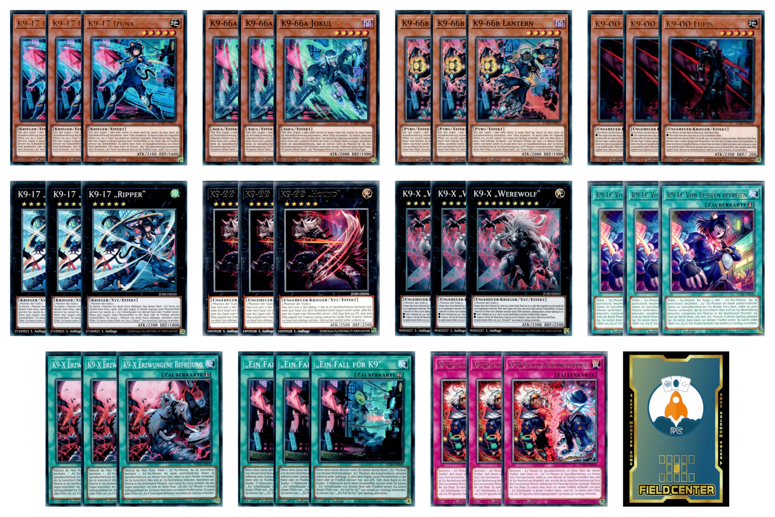 K9 Deck Core Justice Hunters - 33 Karten - Deutsch - 1. Auflage - JUSH - Yugioh - mit RC-Fieldcenter